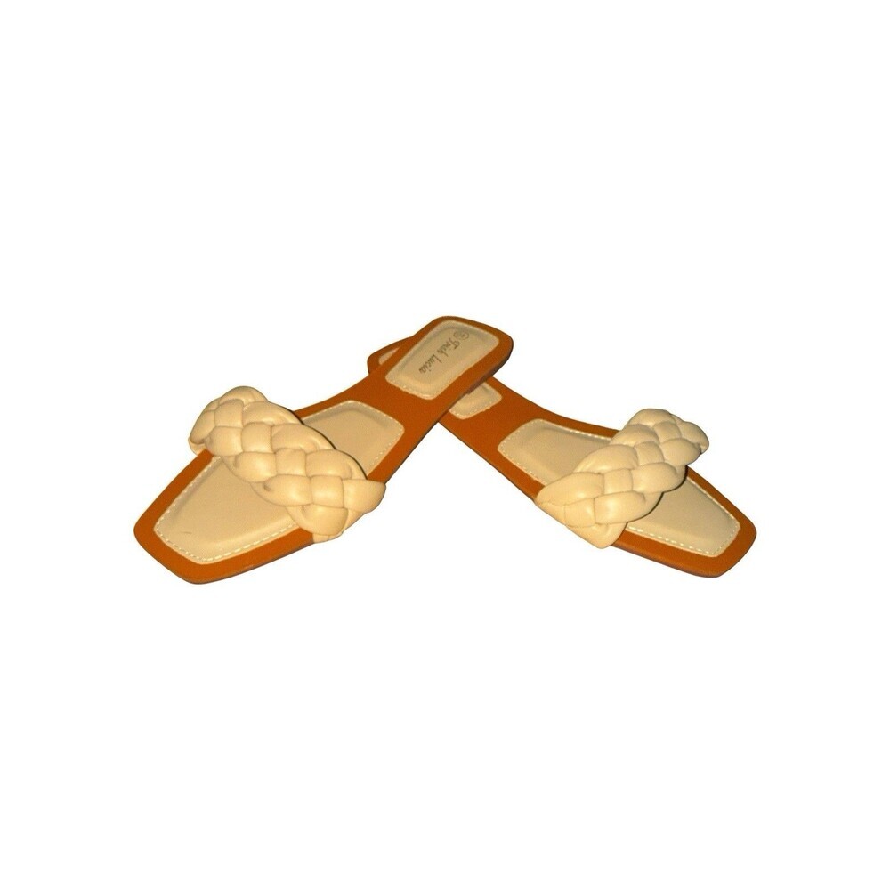 Trish Lucia Cream Braided Slide Sandals Square Toe Neutral Minimalist Women’s 40 - Picture 4 of 6